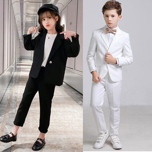 2 Pcs New Formal Coat Pant Boys And Girls For Winter Colors: Black+white